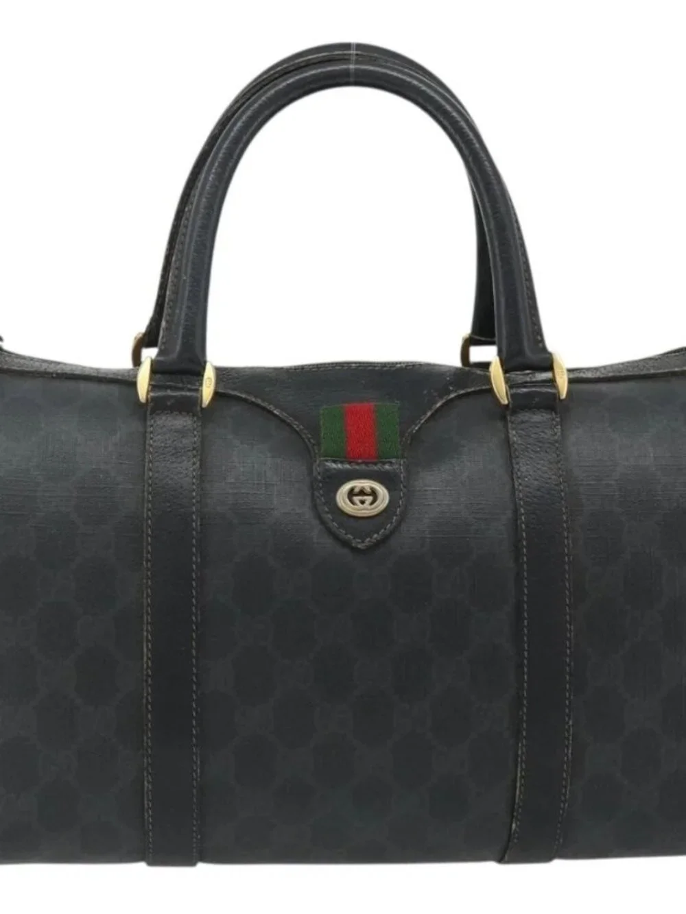 GUCCI GG Supreme Web Sherry Line Hand Bag PVC Black Gold 40 02 007 Auth